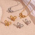 Wholesale Fashion Jewelry Sets 18K Gold Plated Stainless Steel Exquisite Bow Knot Pendant Necklace and Earrings Sets for Women