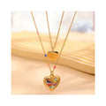Colorfu Oil Painting Love Heart Stainless Steel Double Layer Necklace 24K Gold Plated Heart Pendant Necklace for Women