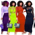 Liu Ming Popular Design Fall Women Two Piece Set Sheer Maxi Skirt and Top Mesh Bodycon Dress Club Outfits