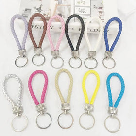 Wholesale Braided Leather Rope Hoop Car Key Chain Handmade Diamond Couple Keychain for Bag Accessories