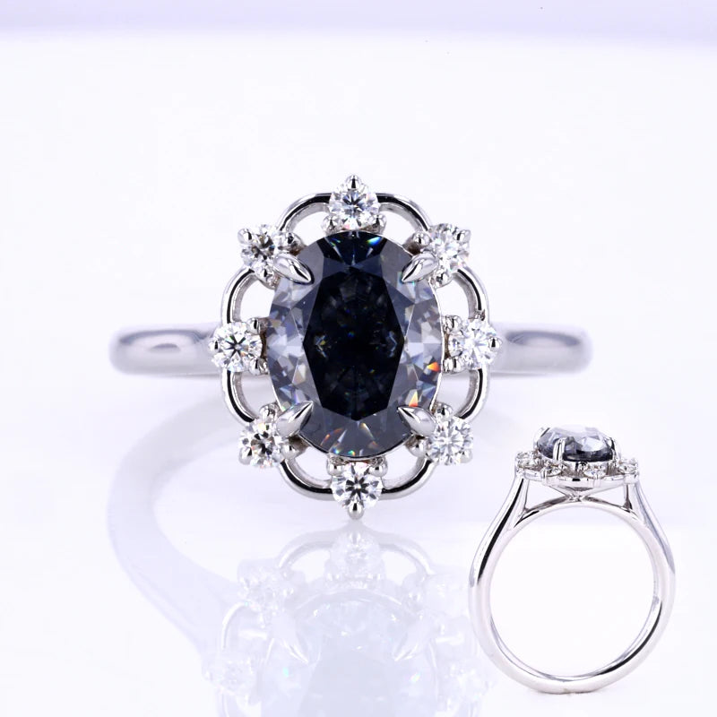 Starsgem Oval Cut Grey Moissanite Wedding Women Ring 10k Gold Gemstone Engagement Rings