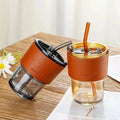 Cute Iced Coffee Mug Travel Milk Juice Tea Water Drinking Glass 400ML Grey Amber Clear Glass Tumbler Glass Straw and Plastic Lid