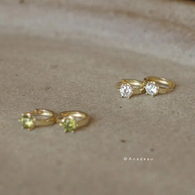 14K Gold Plating Pure 925 Sterling Silver Simple INS Oliver Green Zirconia Hoop Earrings for Women Girls Jewelry