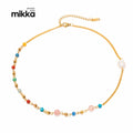Colorful Crystal Natural Stone Pearl Beaded Stainless Steel Necklace 18K Gold Plated Jewelry Necklace