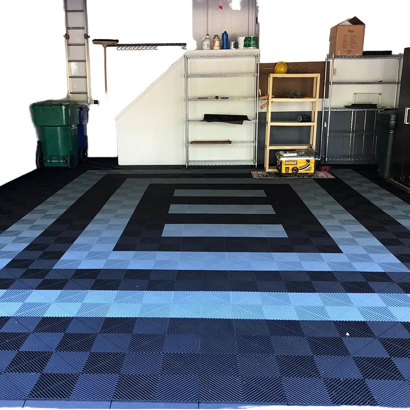 Interlocking PVC Garage Flooring Tiles Warehouse Dalle Slab Rib Floor Mat Graphic Design Solution Capability Made of PP Material