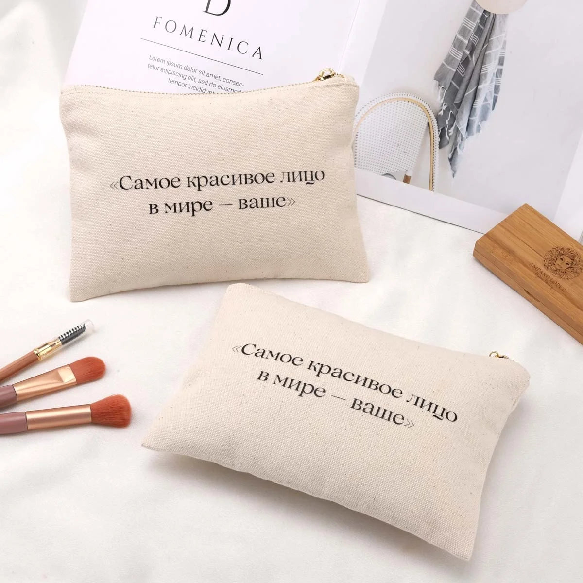 Custom Logo Printing Eco 8Oz Canvas Cosmetic Zipper Bag Travel Toiletry Cotton Canvas Makeup Pouch for Pencil