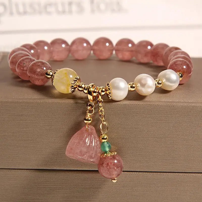 Hot Selling 34 Styles Amethyst Strawberry Crystal Bracelet Pixiu Flower Gemstone Bracelet Fresh Water Pearl Bracelet for Women