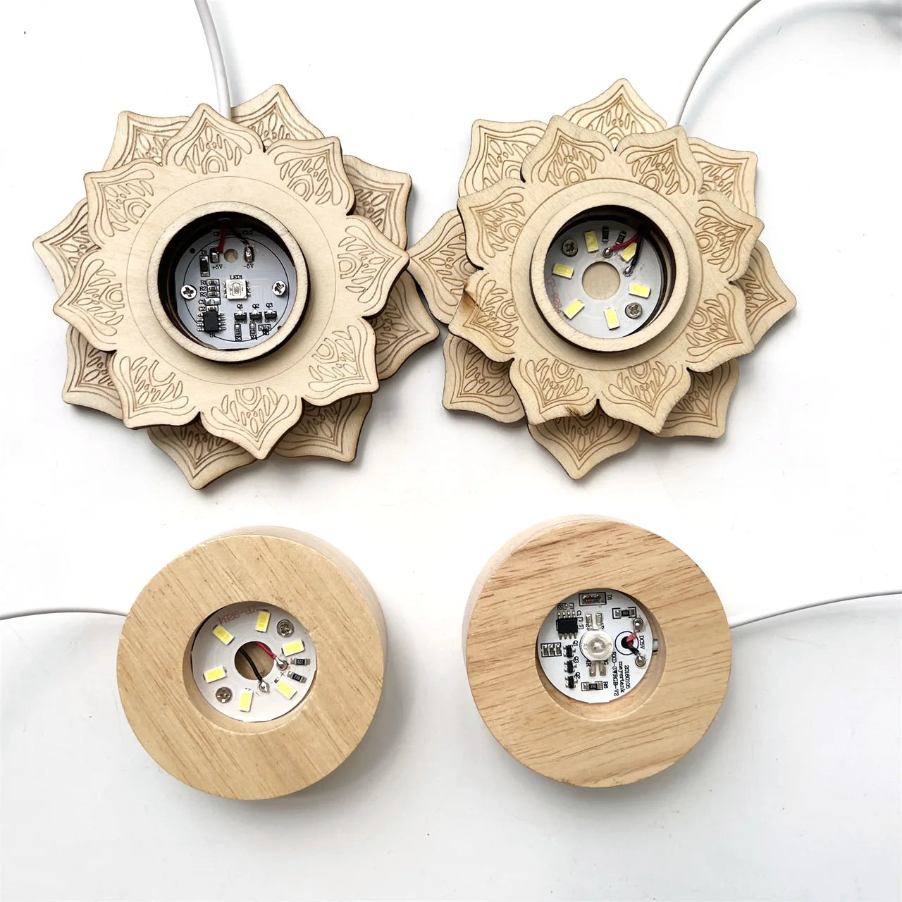 Wholesale Crystal Stand Round USB Lamp Base White and Multi Color Light Wooden Lotus LED Base