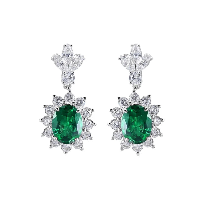 Fashionable Oval Shape Synthetic Diamond Emerald Dangle Earrings Cultivated Diamonds Women's Drop Earrings