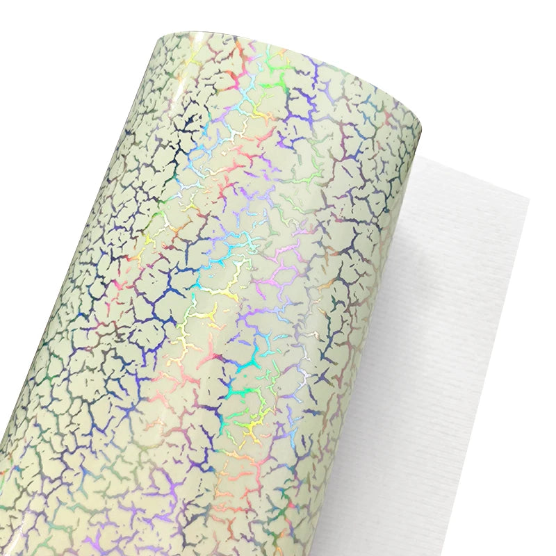 Glow in the Dark Heat Sensitive Embossed Synthetic PU Leather Vinyl Glossy Crack with Velvet Backing Low Temperature Film