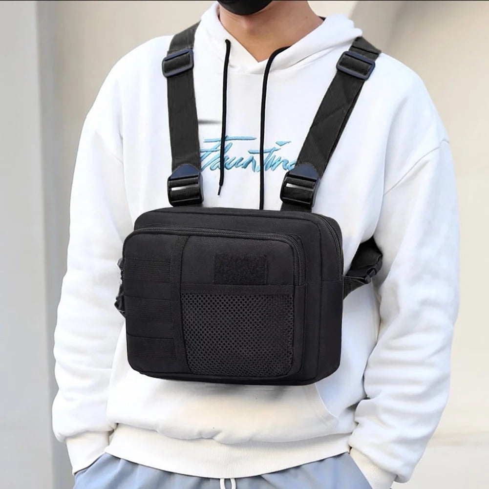 Fashionable Male Waist Bag Oxford Multifunctional Chest Rig Packs for Running Travel-Nylon Messenger Bags with Button Decoration