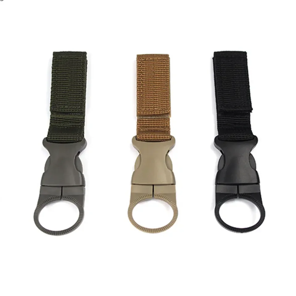Customized Woven Keychain Tactical Gear Clip Nylon Key Ring Belt Hook Water Bottle Hanger Hook Carabiner Buckle Black