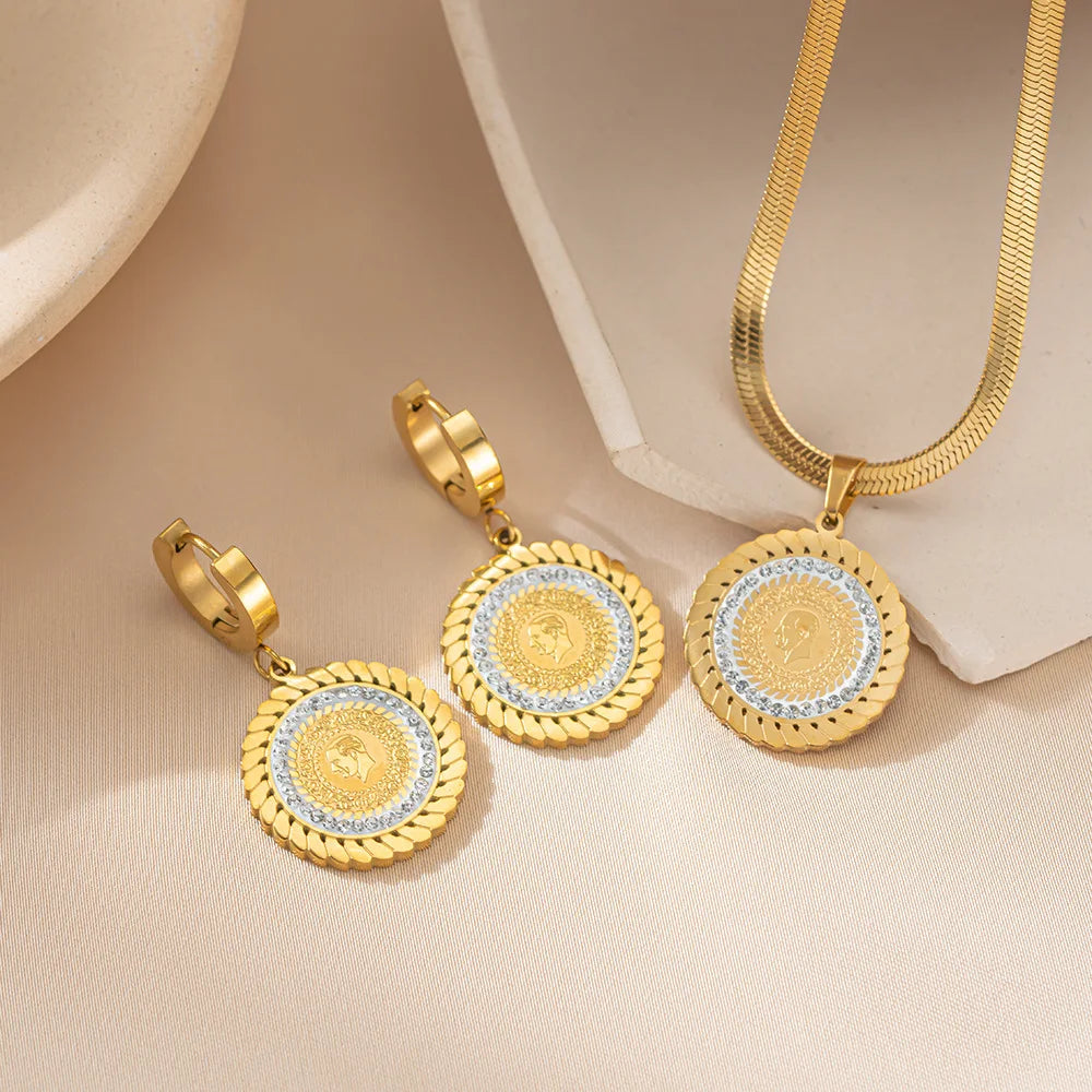 Nabest Waterproof Stainless Steel Cion Portrait Necklace Bracelet Earring Sets 18K Gold Plated Hoop Earrings Jewelry Kit