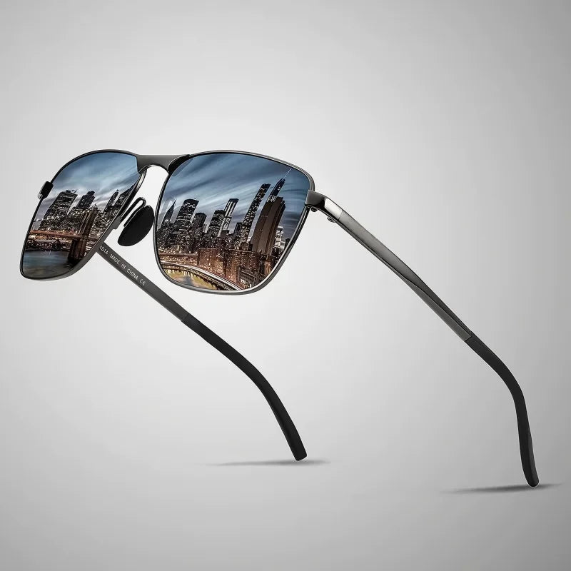 New Arrival Designer Men's Metal Polarized Retro Square Sunglasses in Blue and Gray Frames