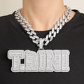 Custom Brass Big Baguette Zircon Letter Name Personalized Pendant Men HipHop Necklace Rose Gold Plated Link Chain Rapper Jewelry