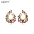 LUOTEEMI Wholesale Brincos Fine Jewelry U Shape Luxury Cubic Zirconia Big Stud Earrings for Women