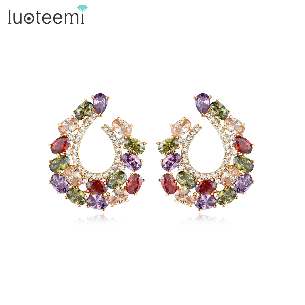 LUOTEEMI Wholesale Brincos Fine Jewelry U Shape Luxury Cubic Zirconia Big Stud Earrings for Women