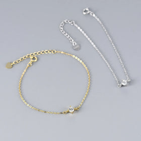 Hot Sale Minimalist Fashion Pure 925 Sterling Silver Thin Chain Single Crystal Zircon Bracelets for Women Girls Jewelry