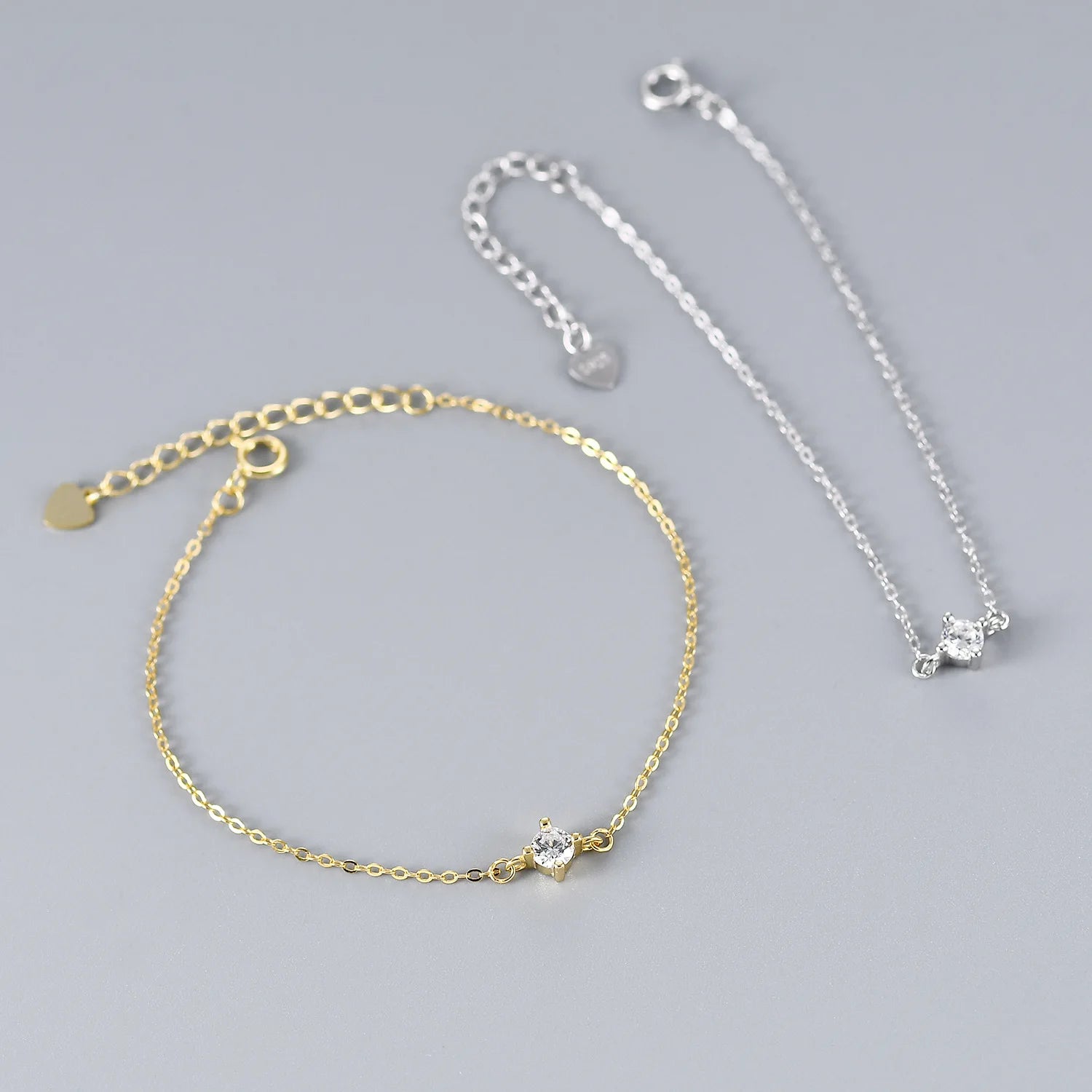 Hot Sale Minimalist Fashion Pure 925 Sterling Silver Thin Chain Single Crystal Zircon Bracelets for Women Girls Jewelry