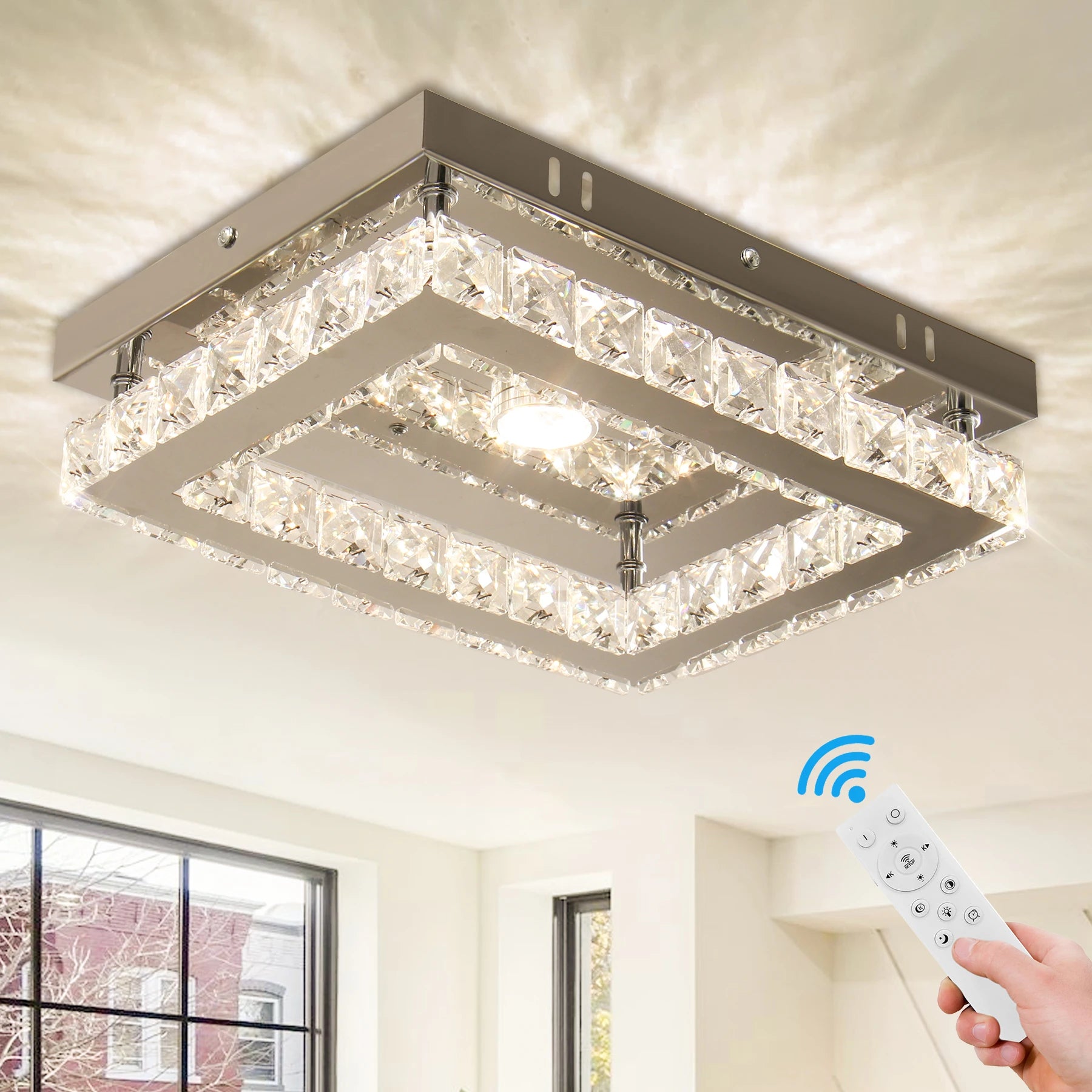 Modern Luxury Crystal Pendant Light Red Ceiling Lighting Chandelier Remote Control AC Power Source Fashion Style CE Certified