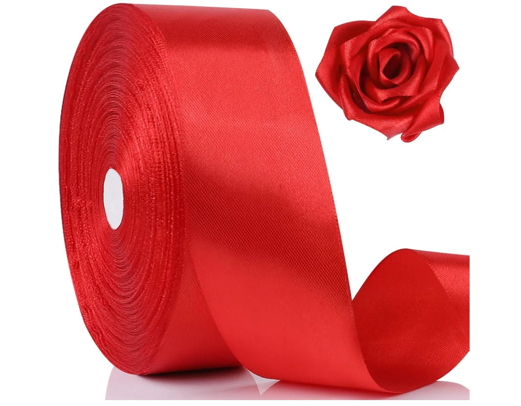 1-1/2 Inch 3.8-4CM Red Satin Ribbon 100 Yards for Christmas Gift Wrapping Wedding Decoration and Handmade Bows
