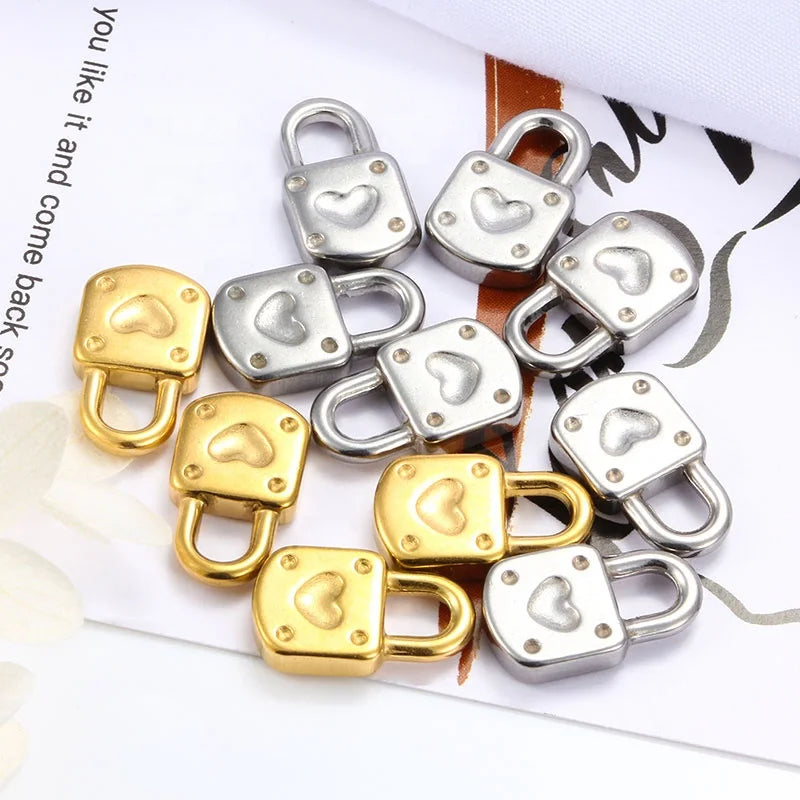 Pvd 18k Gold Plating Stainless Steel Heart Lock Pendants Diy Charm for Necklace and Bracelet Jewelry Making