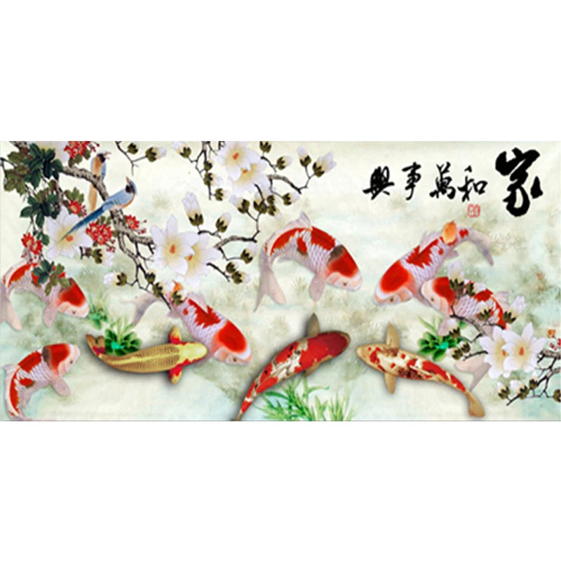 Factory Custom 5d Diy Diamond Wholesale Full Drill Diamond Painting Koi Fish Home Wall Decor for Living Room Factory Custom
