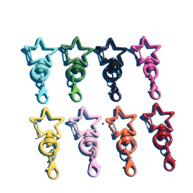 25mm*51mm Wholesale Star-Shaped Spray Paint Metal Key Buckle With Lobster Clasp Key Chain Sets Metal Crafts Hardware Accessories