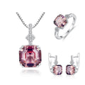Hot Sale Fashion Women Fine Jewelry Set 925 Sterling Silver Jewelry Cubic Zirconia Morganite Stone Ring Necklace Earring