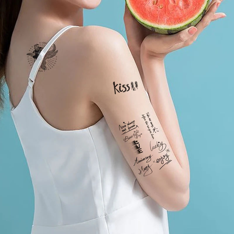 New Text Letter Line Herbal Juice Tattoo Stickers for Boys and Girls Half Permanent Tattoo Stickers for Arms