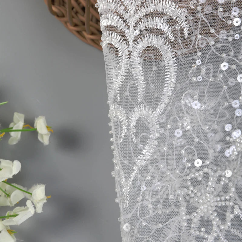Luxury 100% Polyester Sequin Lace Embroidered Fabric with Beaded Knitted Technique for Wedding Special Occasion Gowns and Bags