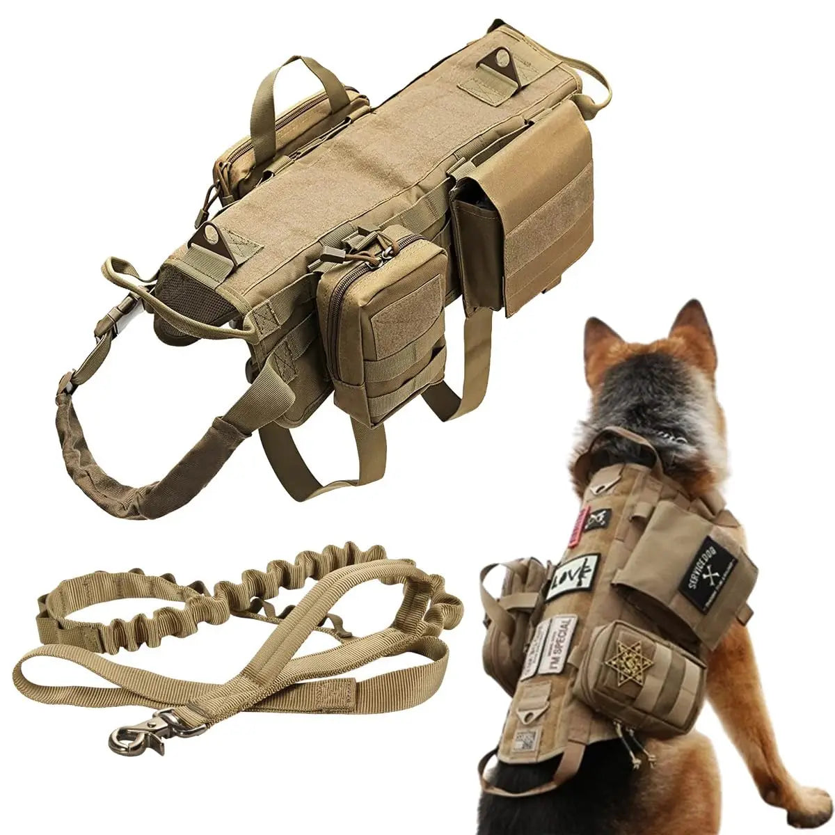 Large Dogs Durable Nylon Heavy Duty Dog Vest Harness Leash No Pull Training Dog Tactical Harness with Molle Pouches