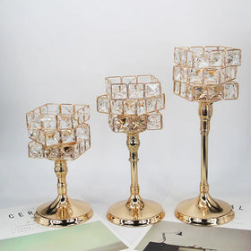European Vintage Crystal Wrought Iron Candlestick Home Decoration Three-Piece Set Electroplated Metal Handmade Valentine's Day