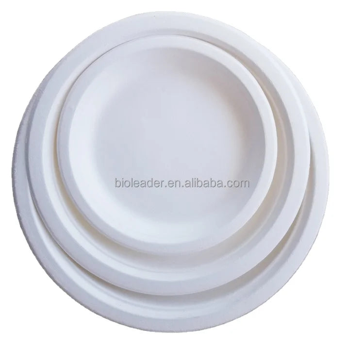 BPI Certified Biodegradable 7-10 Inch Disposable Sugarcane Bagasse Lid Eco-Friendly White/Brown Plate for Parties Restaurants