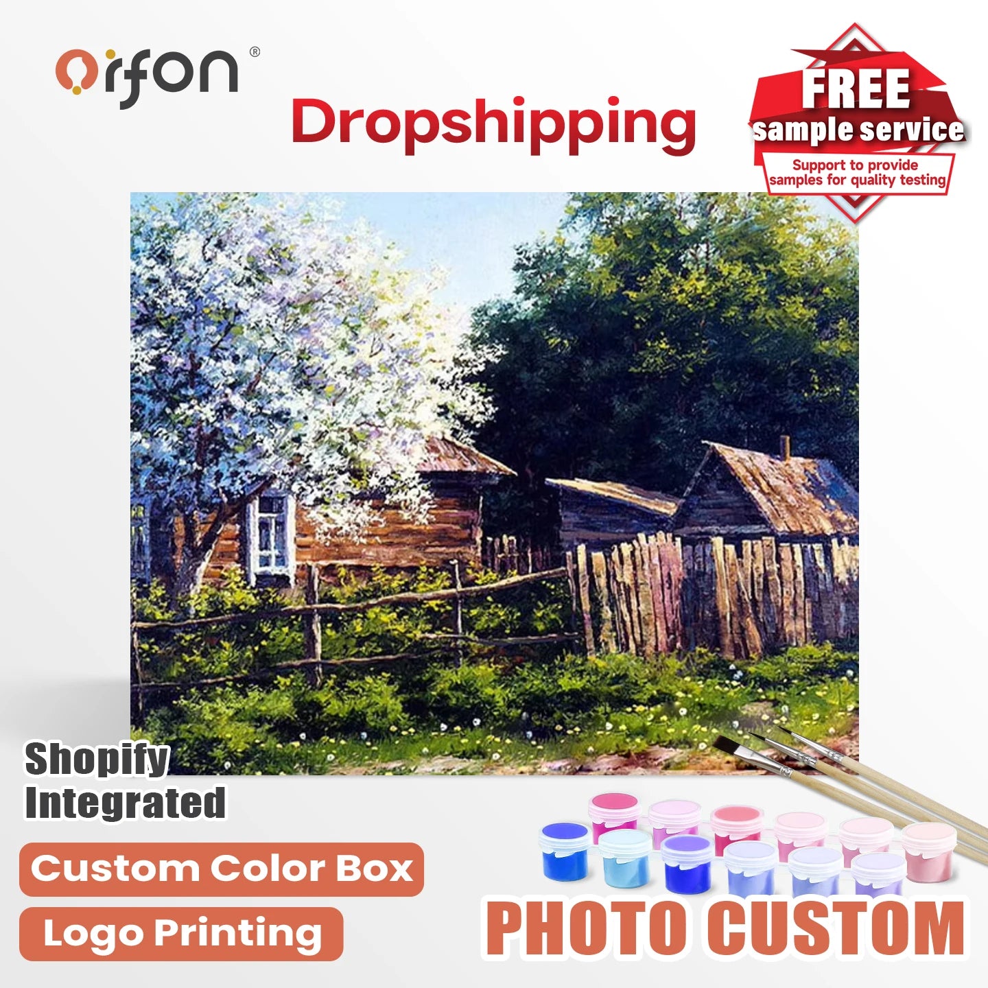 Orfon Dropshipping Rural Cabin Spring Landscape Paint by Numbers Kit - Blossom Tree & Wooden Cabin Art for Home Decor DIY Craft