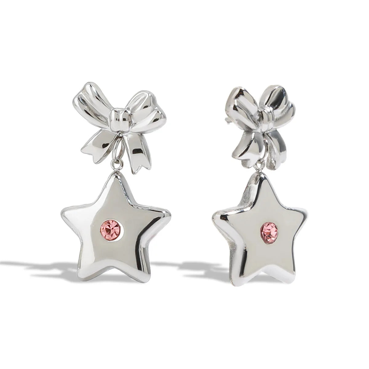Wholesale Stainless Steel Star Butterfly Bow Pink Zircon Earrings Fashionable Waterproof Jewelry for Women Cute Y2K Earring