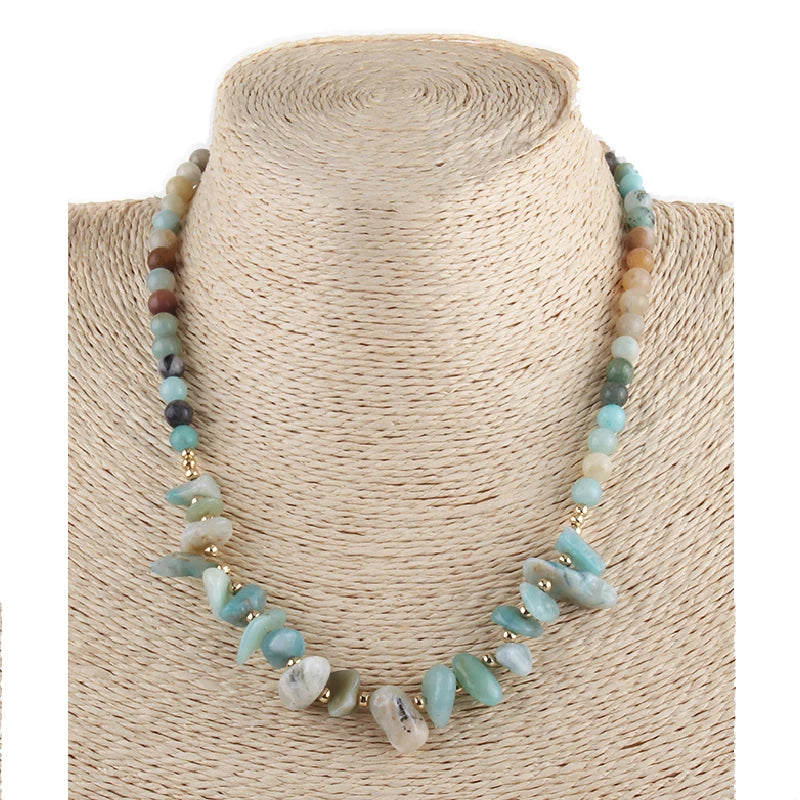 Fashion Jewelry 6mm Blue Turquoise Amazonite Natural Stone Beads Gravel Necklace Western Jewelry