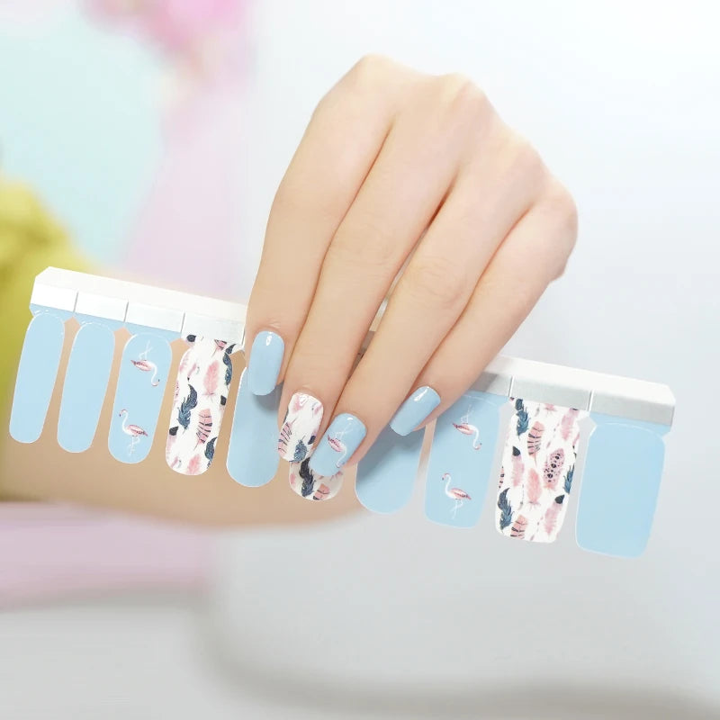 20 Strips Easy Apply 2D Pre-Glue UV Varnishing Die Cutting Printing Nail Art Wraps Sticker Plastic Material