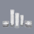 Luxury Cosmetic Cream Lotion Pump Bottle 30ml 50ml 80ml Silver Cylinder Plastic Acrylic In-Sock with Pump Sprayer