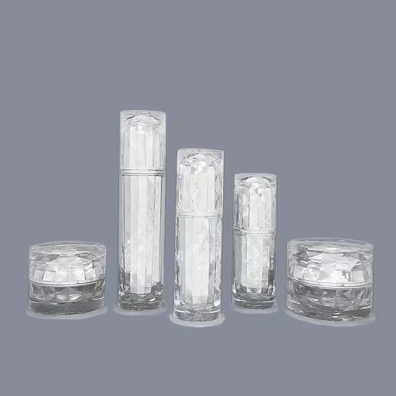 Luxury Cosmetic Cream Lotion Pump Bottle 30ml 50ml 80ml Silver Cylinder Plastic Acrylic In-Sock with Pump Sprayer