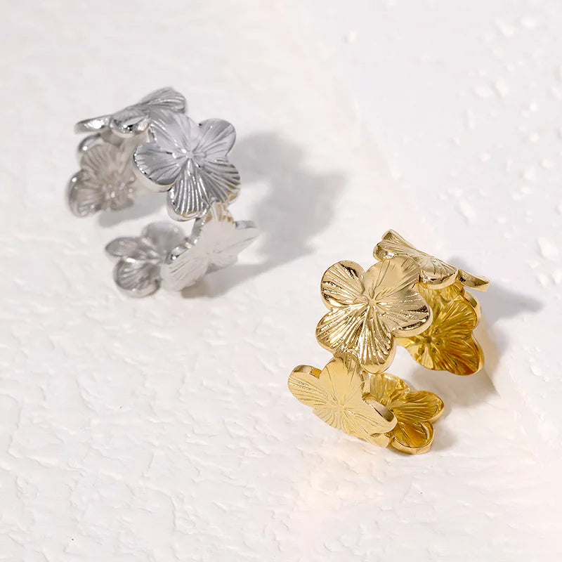 Dainty Floral Jewelry Adjustable Floral Ring Open Ring Gold Flower Stacking Ring Stainless Steel