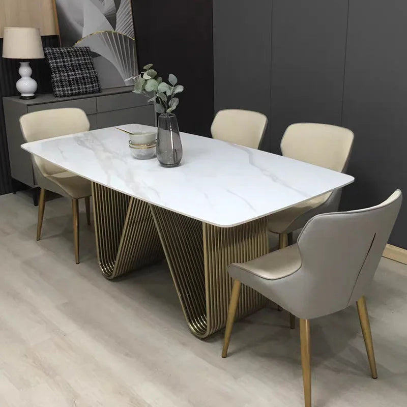Luxury Visionnaire Interior Design Big Table Gold Stainless Steel Dinner Table Travertine Marble Dining Table