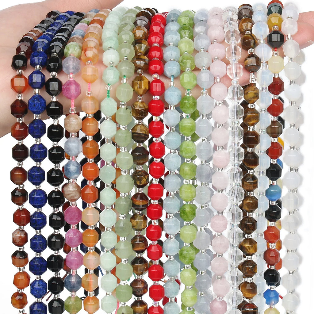 Faceted 6/8/10mm Sunstone Lapis Lazuli Amethyst Agate Stone Beads for Bracelet Making for Jewelry DIY Loose Beads