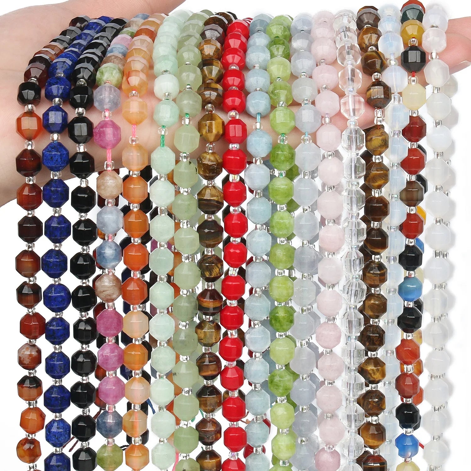 Faceted 6/8/10mm Sunstone Lapis Lazuli Amethyst Agate Stone Beads for Bracelet Making for Jewelry DIY Loose Beads