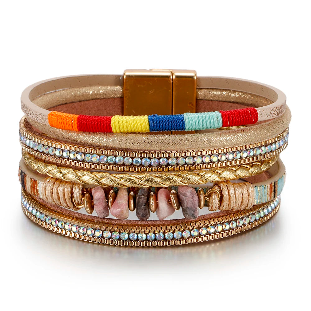 Lucky Charm Boho Magnetic Cuff Natural Stone Beaded Personalised Bracelets Women