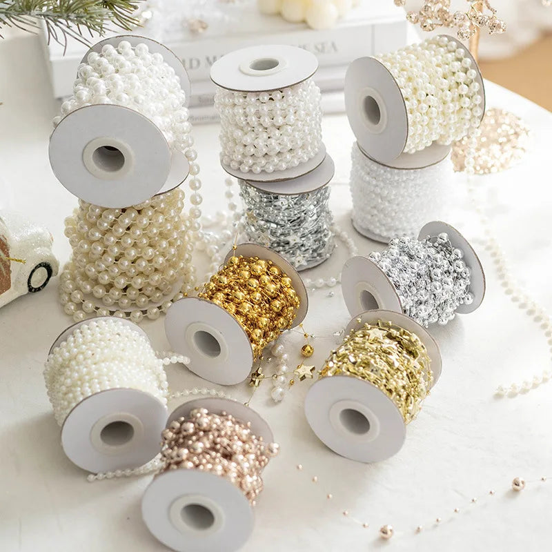LS-513 4/6/8mm Ivory Faux Pearl Beads Garland Roll for Party Christmas Tree Decoration