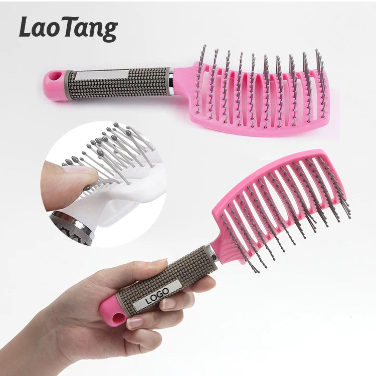 Compact Cushioned Hairdressing Brush Big Curved Oil Head Custom Logo New Styling Tools for Scalp Massage Nylon Material Vent