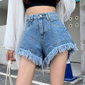 New Arrival High Waist Casual Women's Jeans Short Solid Fringe Bottom Hem Mini Hot Pant for Women