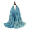 Wholesale Muslim Women's Scarf Custom Pearl Chiffon Soft Wrap Shawl Malaysia Solid Color Flower Lace Shawl Hijab