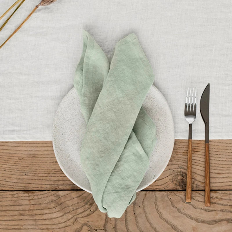 Light Green Wrinkled Kitchen Napkin Cotton Cloth Beverage Cocktail Party Serviettes Table Cloth Washable Dinner Linen Napkins